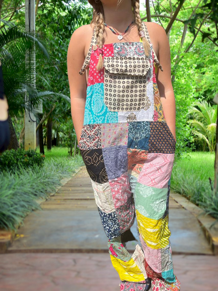 Boho Patch Work Multi Coloured Cotton Dungarees