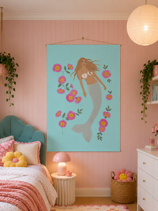 Senara - Large Fabric MermaidWall Hanging - Moonstone