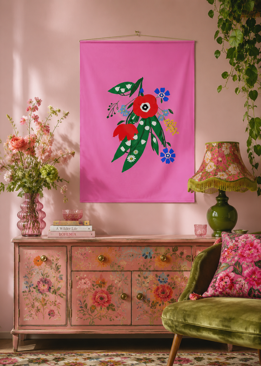 Posy Riot - Poppy Ardevora- Large Fabric Wall Hanging - Pink Pop