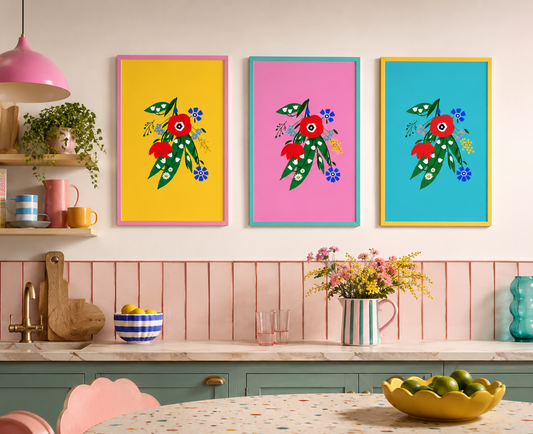 Posy riot A3 Art Print - Poppy Ardevora - Sunshine