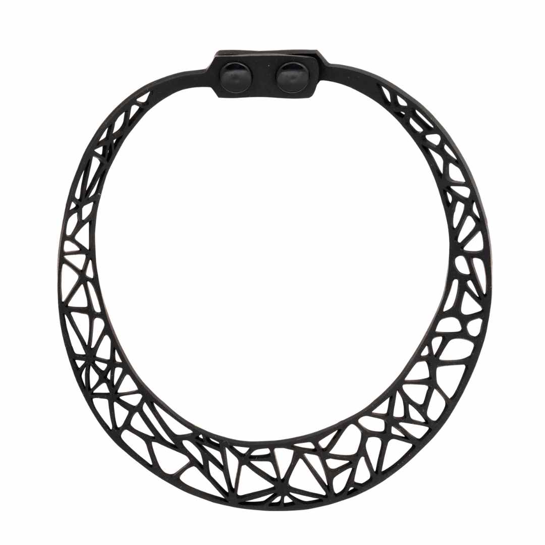 Ella black geometric recycled rubber necklace
