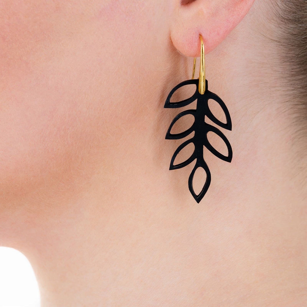 Evergreen Leaf Recycled Rubber Earrings product view