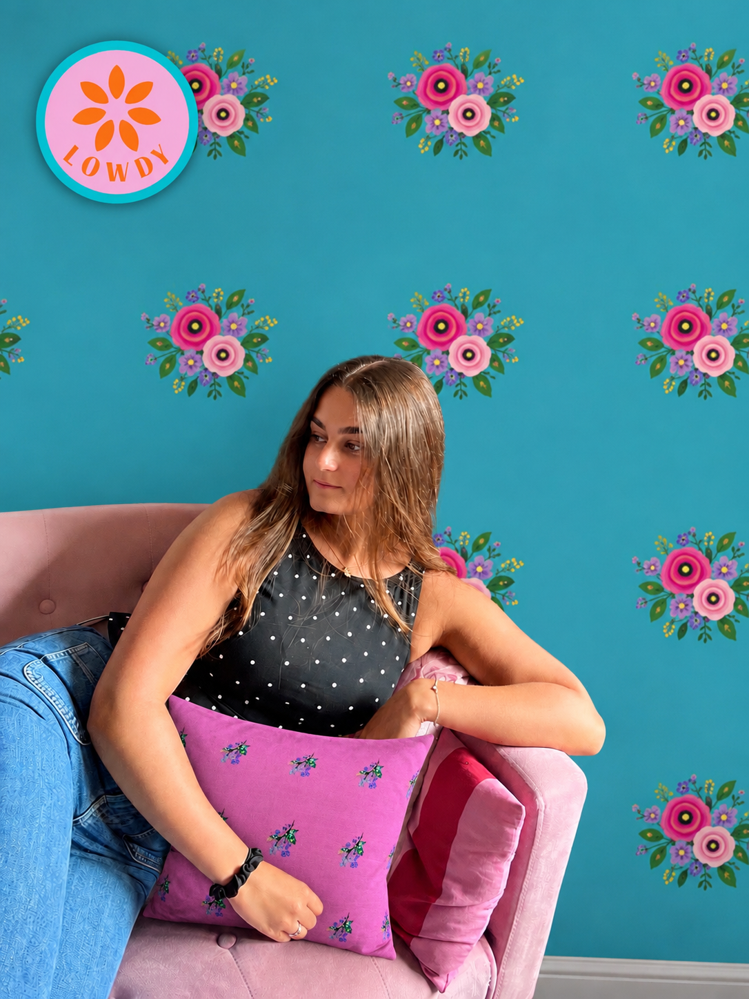 Posy Riot - Statement Wallpaper - Rose Eleanor - Sea Blue