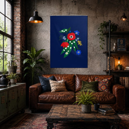 Posy Riot - Poppy Ardevora - Large Fabric Wall Hanging - Indigo