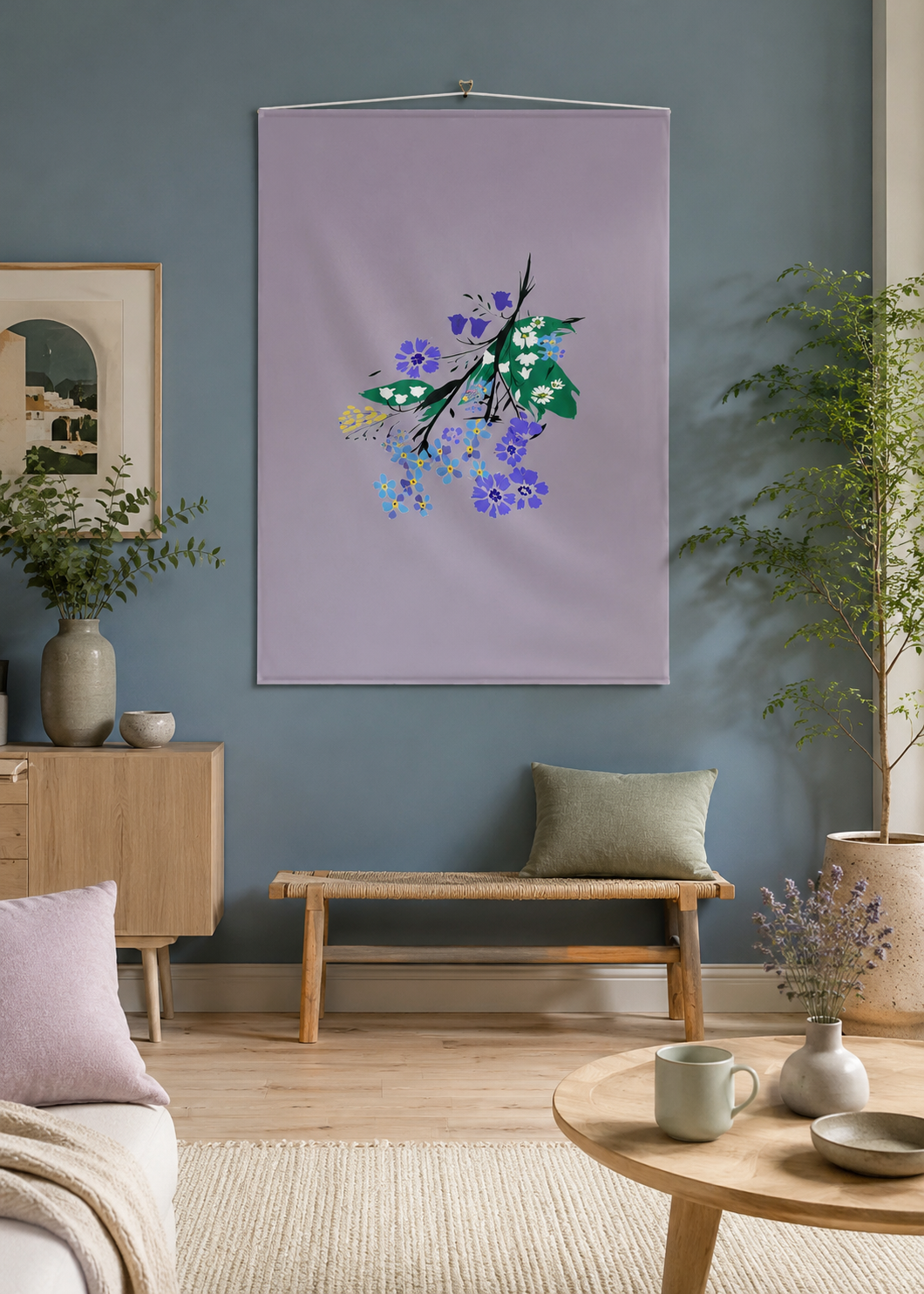Posy Riot - Eva May - Large Fabric Wall Hanging - Lilac Grey