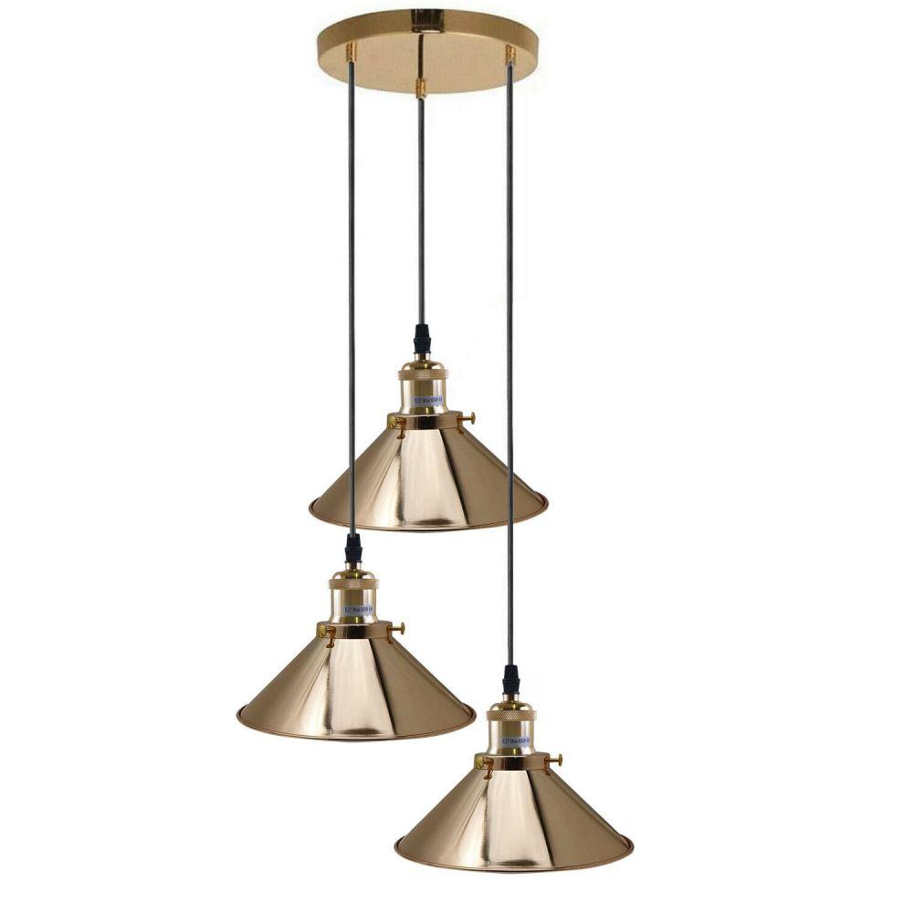 French Gold 3 Head Vintage Industrial Retro Loft Style Metal Ceiling