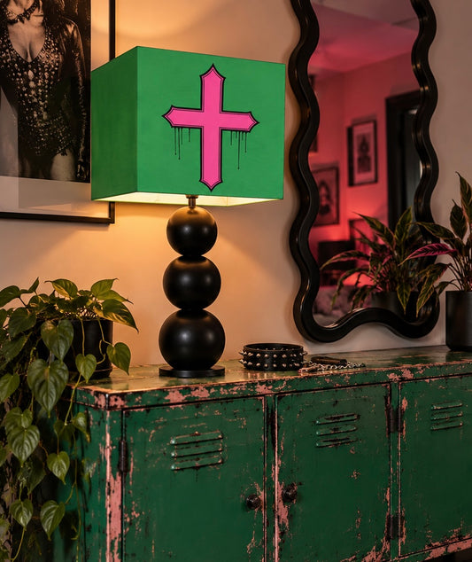 Rebel Riot - Gothica Cross Square Lampshade - Emerald