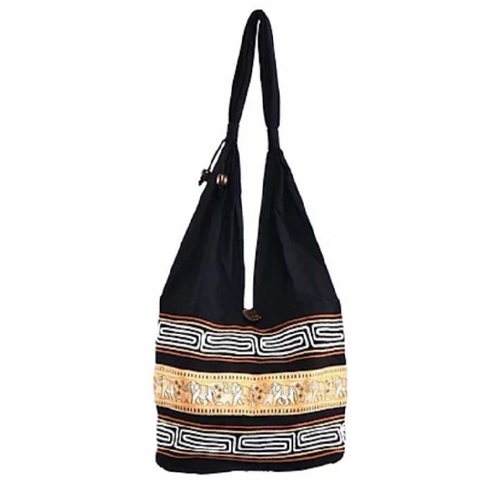 Boho Yellow Gold Cotton Thai Elephant Hobo Shoulder Bag