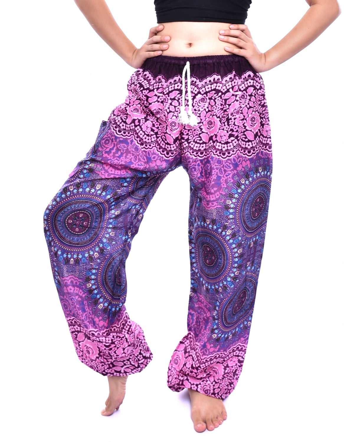 Boho Pink Sun Beam Print Womens Harem Pants Tie Waist S/M to 3XL