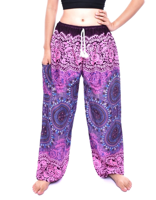 Boho Pink Sun Beam Print Womens Harem Pants Tie Waist S/M to 3XL