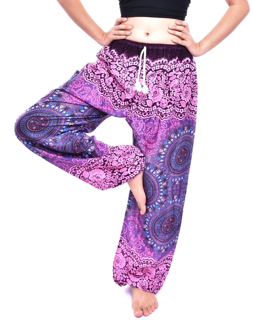 Boho Pink Sun Beam Print Womens Harem Pants Tie Waist S/M to 3XL