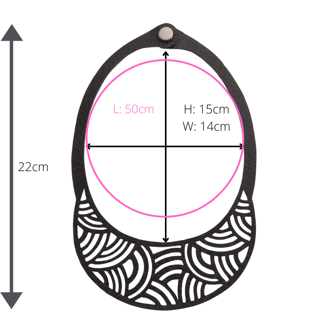 Seraphine recycled rubber necklace dimensions