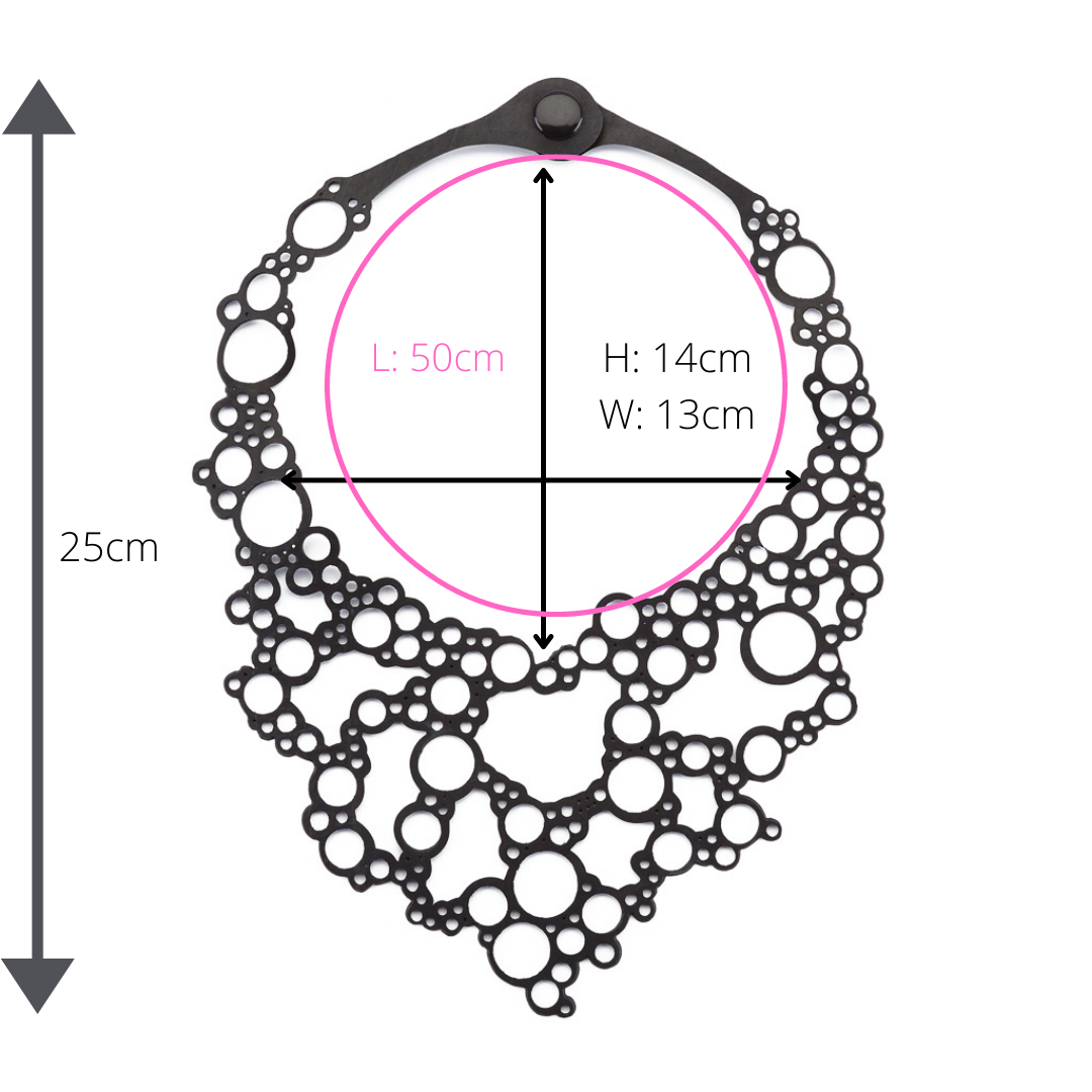 Bubbles recycled rubber statement necklace dimensions