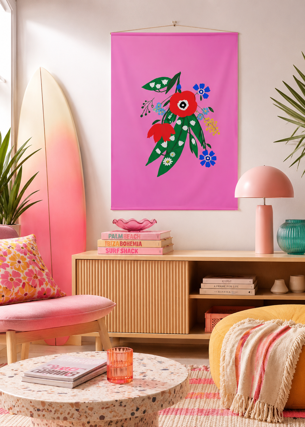Posy Riot - Poppy Ardevora-Fabric Wall Hanging - Pink Pop