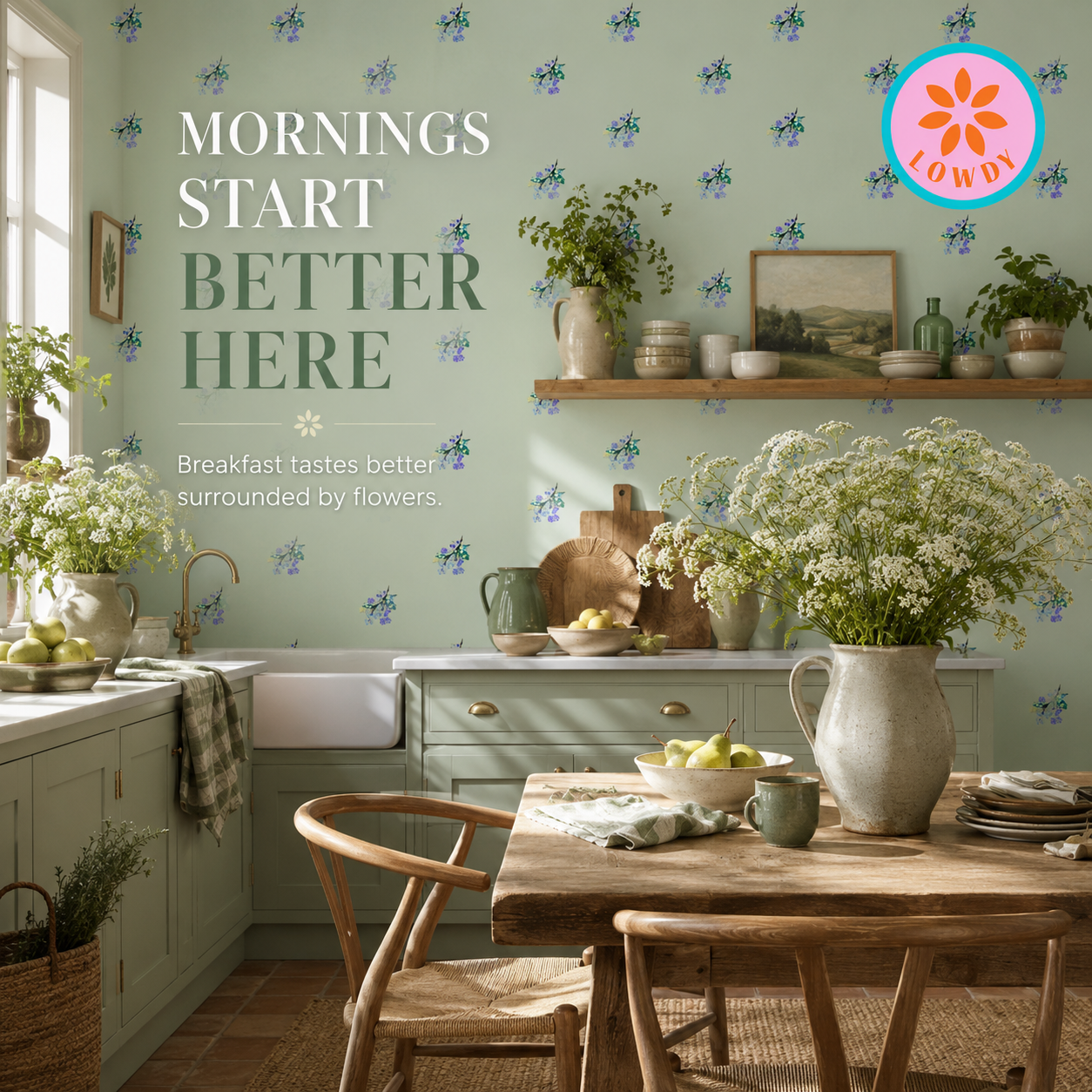Posy Riot - Eva May - Signature Wallpaper - Sage