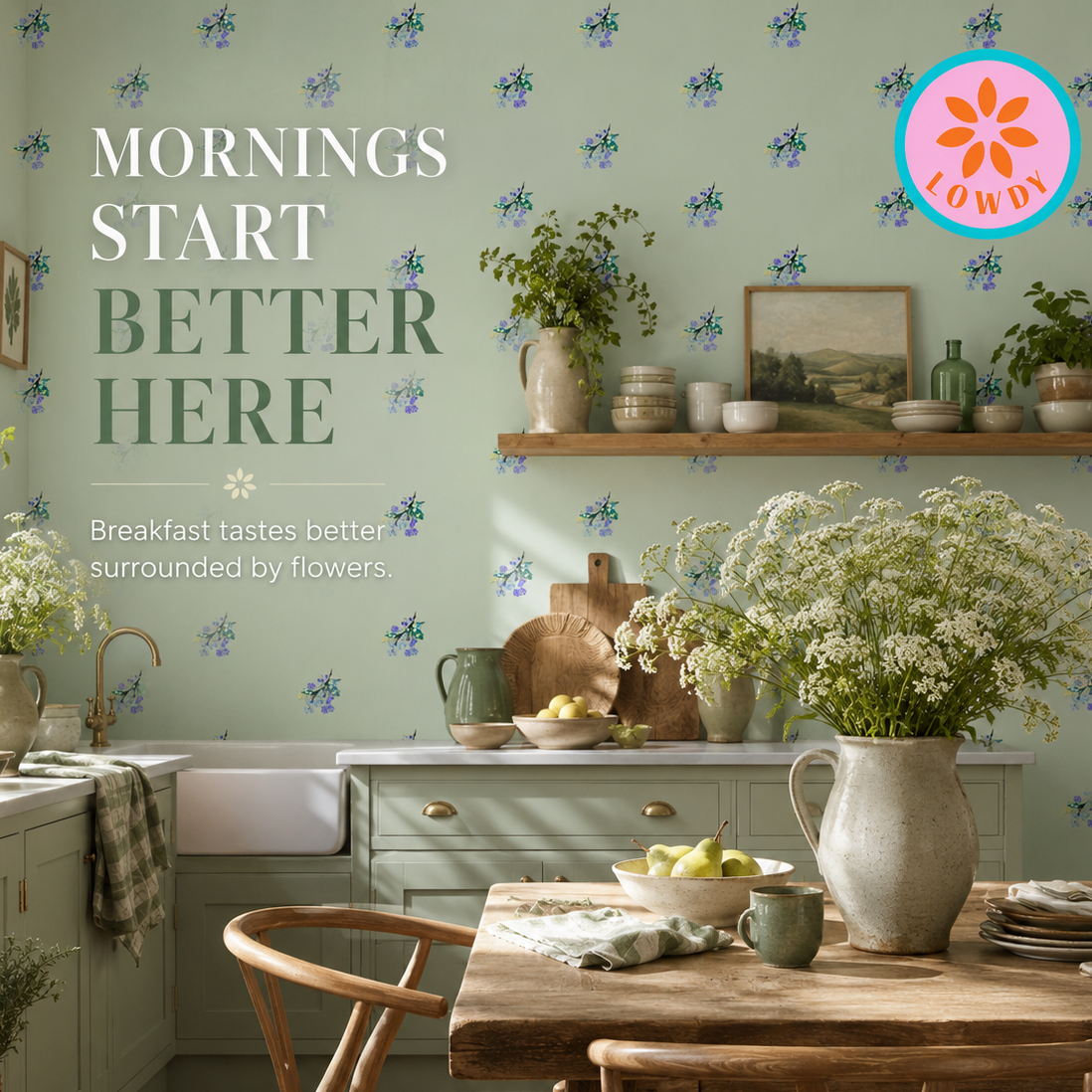 Posy Riot - Eva May - Signature Wallpaper - Sage