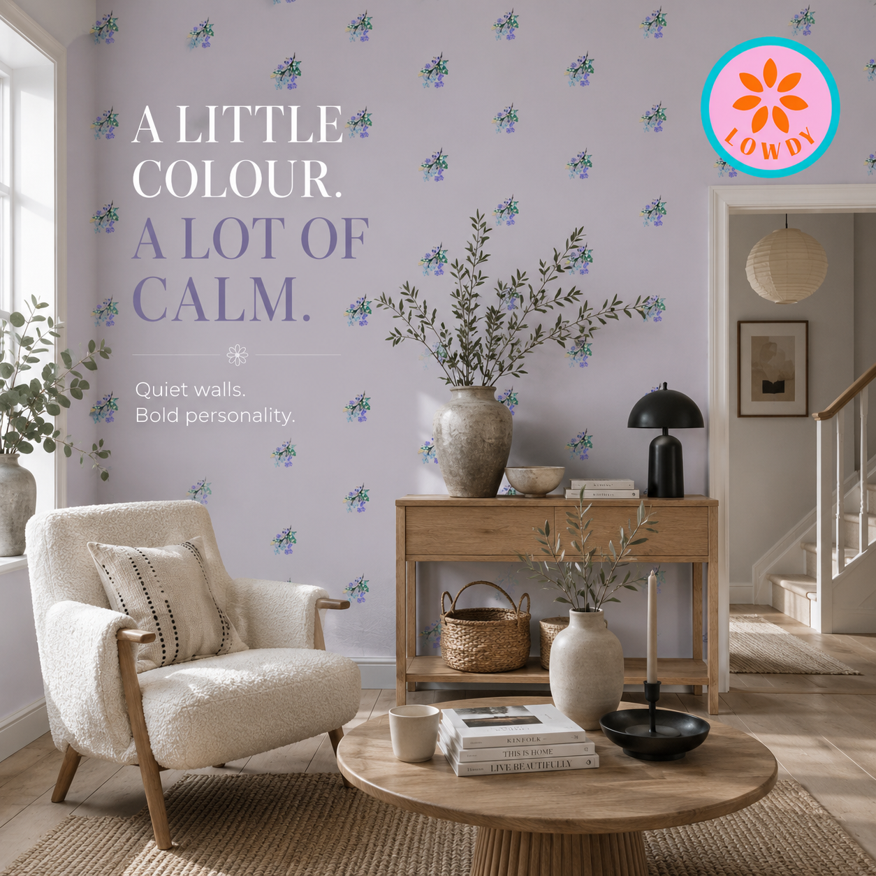 Posy Riot - Eva May- Signature Wallpaper - Lilac Grey
