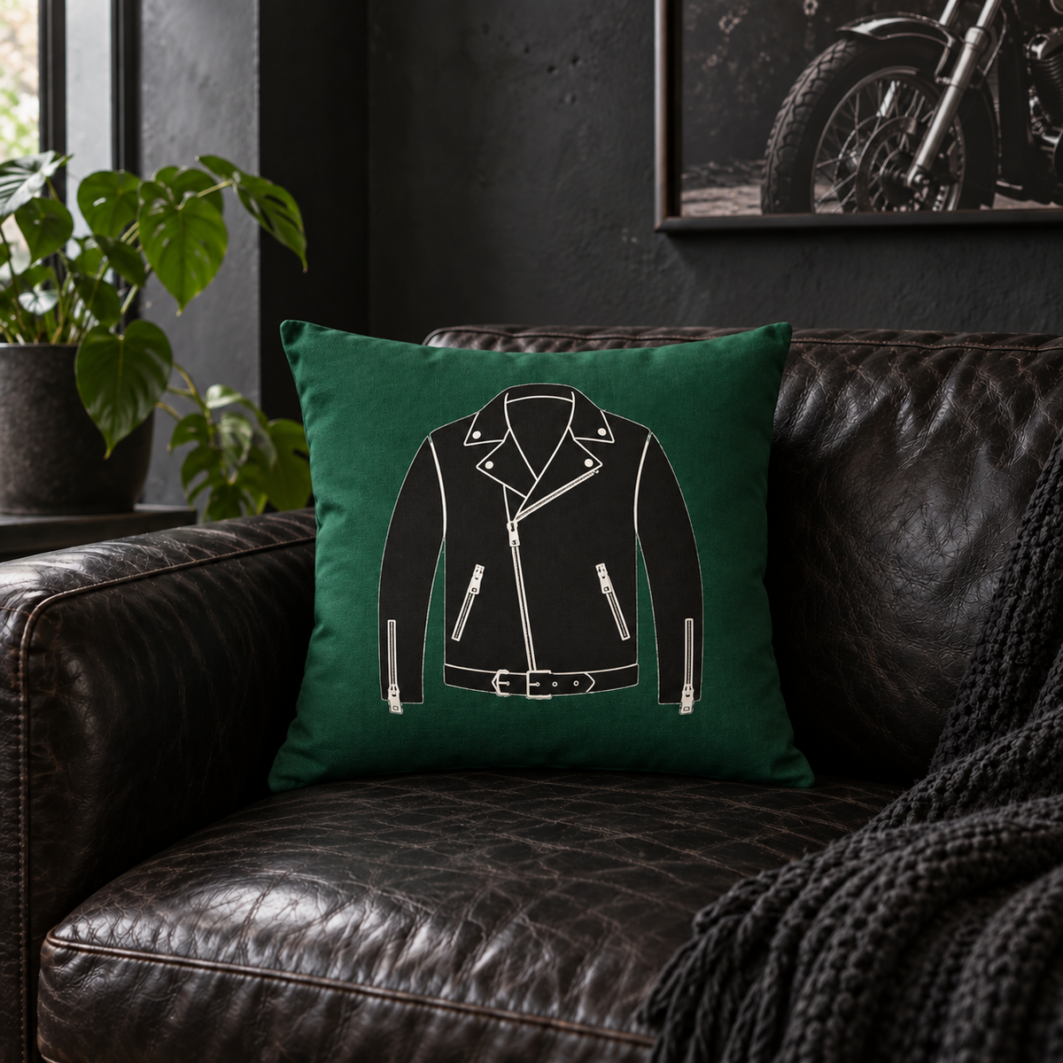 Rebel Riot - Leather Jacket Cushion - Ivy