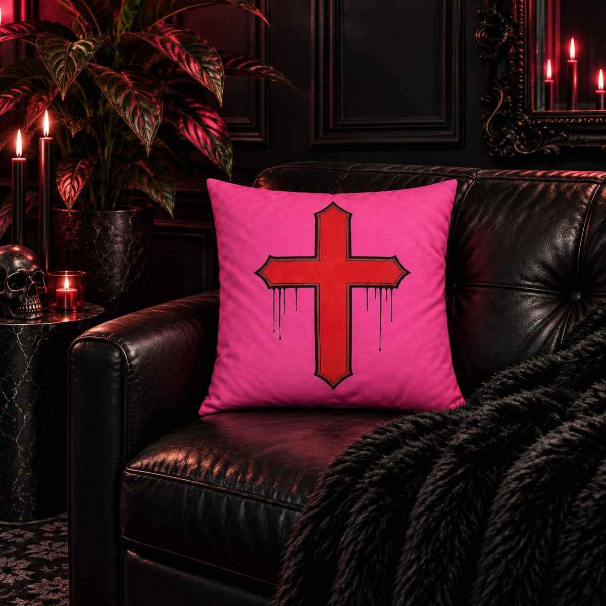 Rebel Riot - Gothica Cross Cushion - Carnation