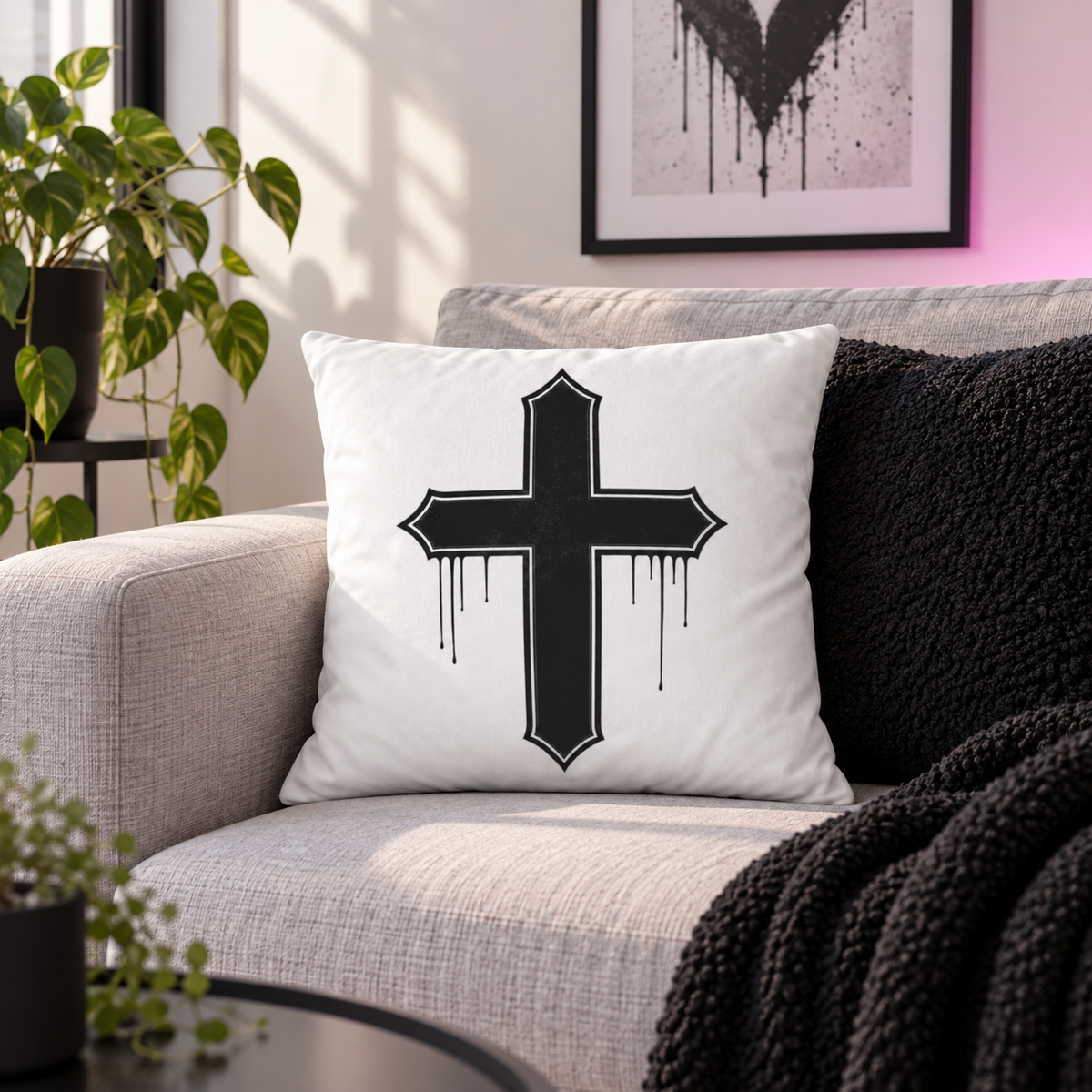 Rebel Riot - Gothica Cross Cushion - Ghost