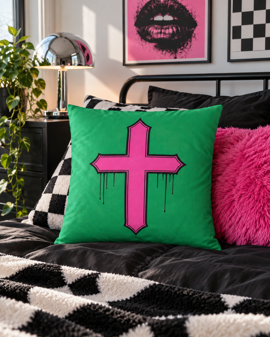 Rebel Riot - Gothica Cross Cushion - Emerald