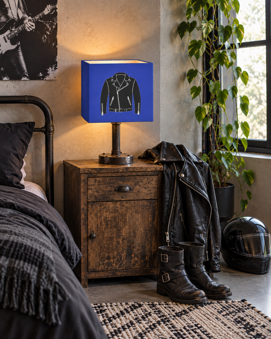 Rebel Riot - Leather Jacket Square Lampshade - Cobalt