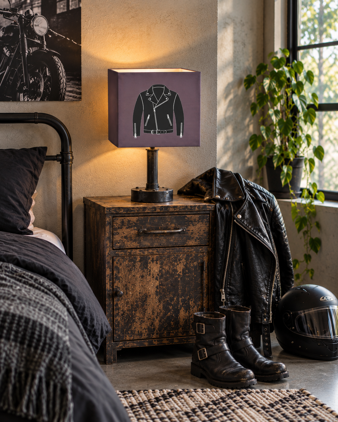 Rebel Riot - Leather Jacket Square Lampshade - Mink