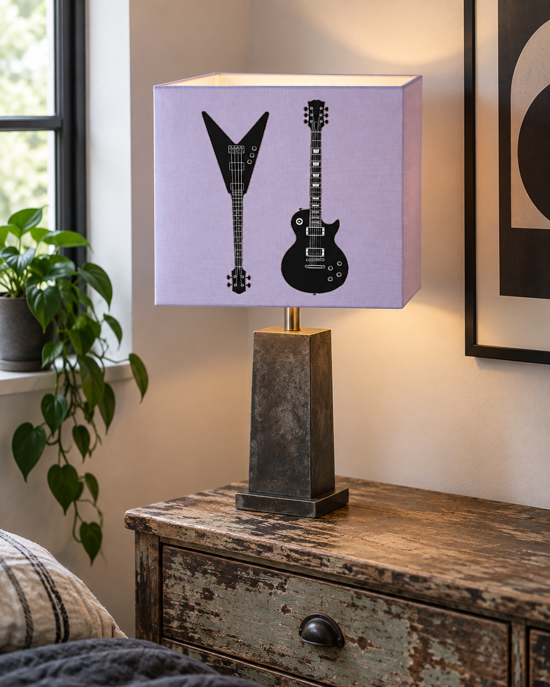 Rebel Riot - Electric Guitar Square Lampshade - Ice