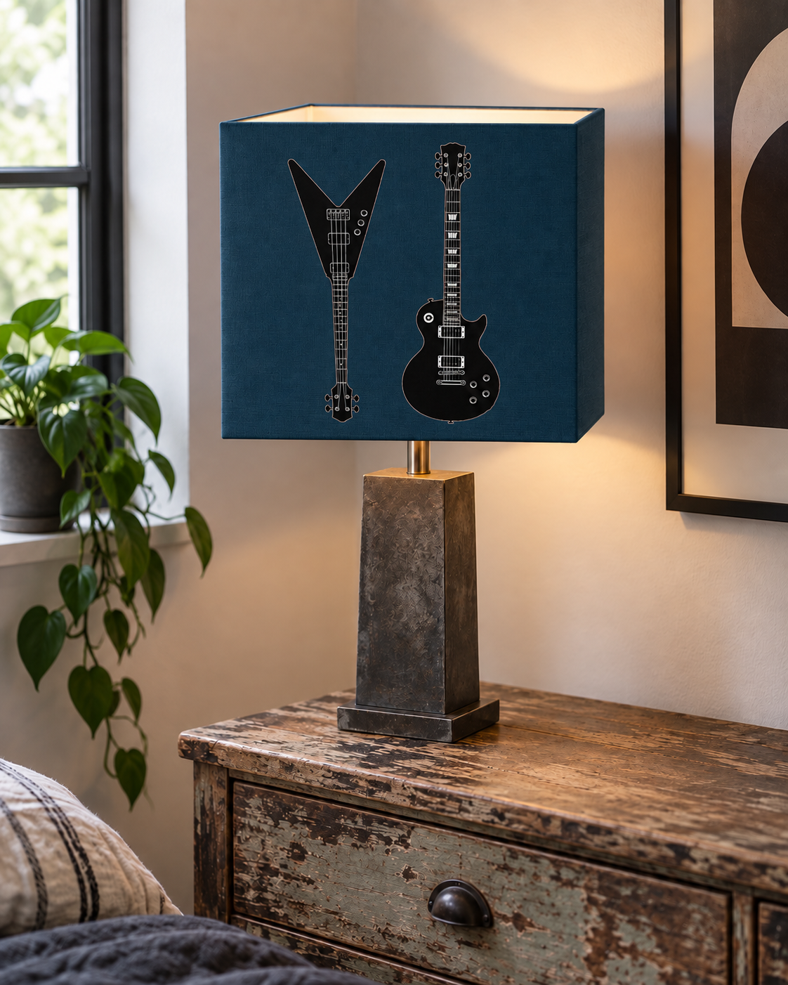 Rebel Riot - Electric Guitar Square Lampshade - Petrol
