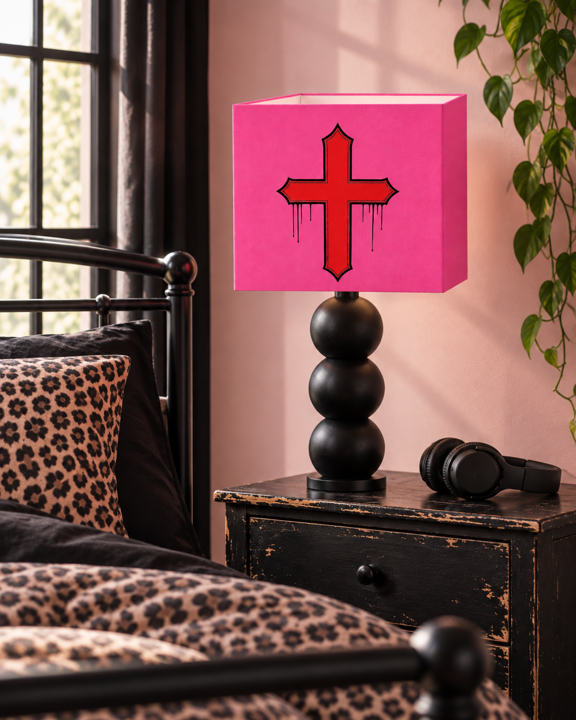 Rebel Riot - Gothica Cross Square Lampshade - Carnation