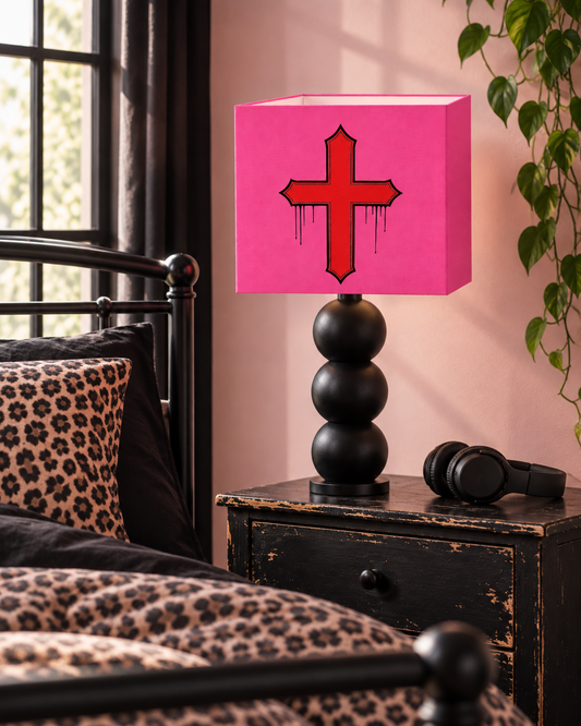 Rebel Riot - Gothica Cross Square Lampshade - Carnation