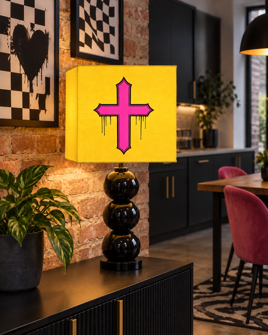 Rebel Riot - Gothica Cross Square Lampshade - Golden