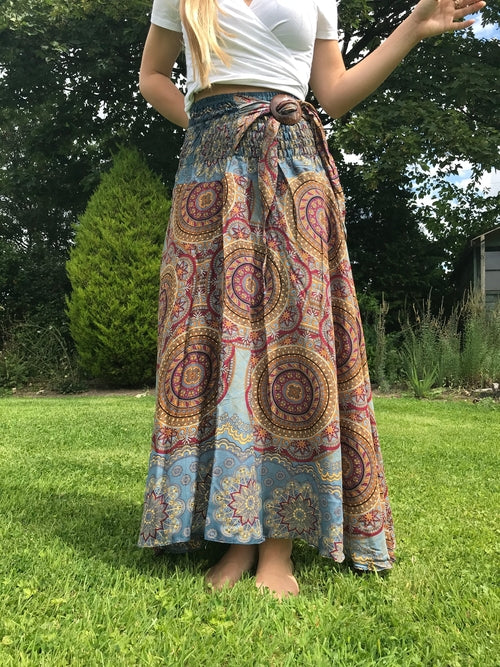 Boho Grey Solar Circle Long Skirt/ Sundress With Coconut Buckle