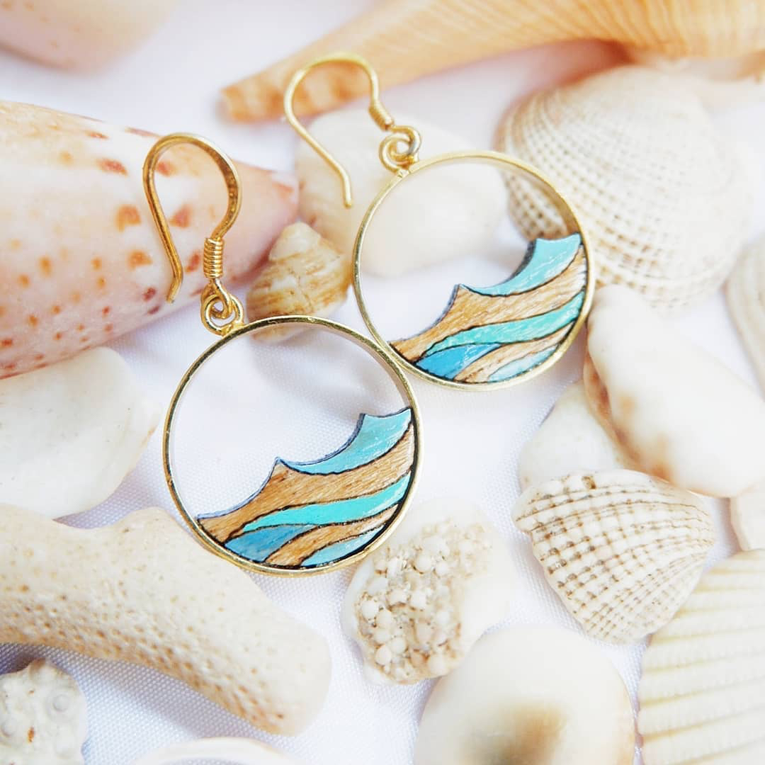 Ocean lightweight blue recycled wood earrings