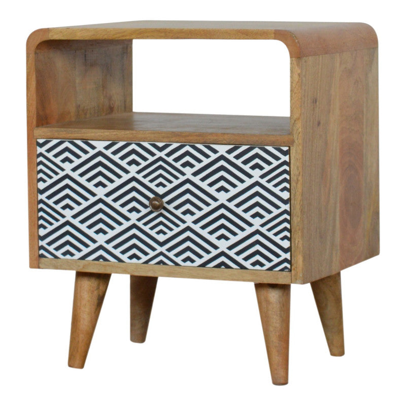 Monochrome Print Bedside with Open Slot