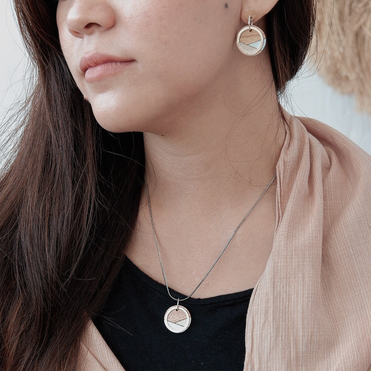 Contour Recycled Wood Silver Tone Necklace product view