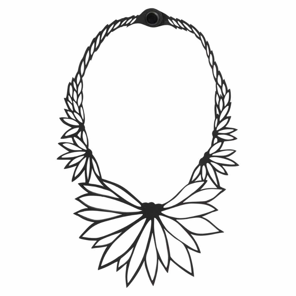 Lotus black recycled rubber floral statement necklace