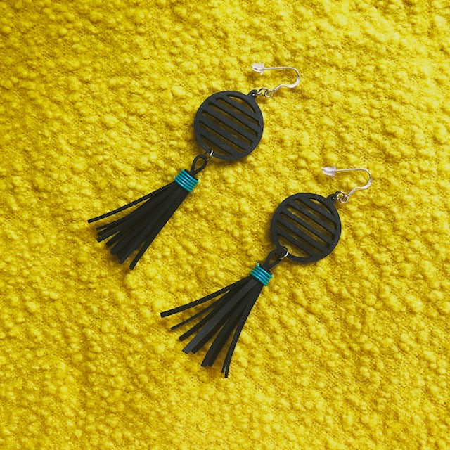 Lunar Recycled Rubber Tassel Earrings product view