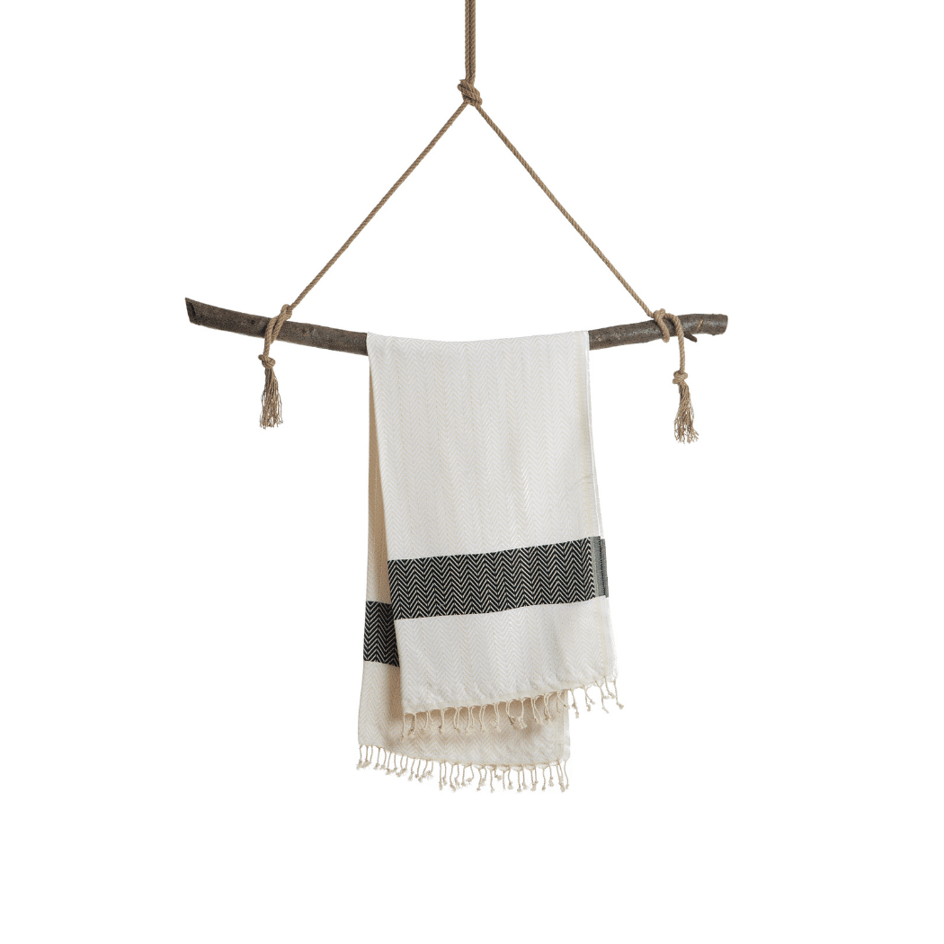 Beach Spa Turkish Hammam Towel Balik Whit/Black