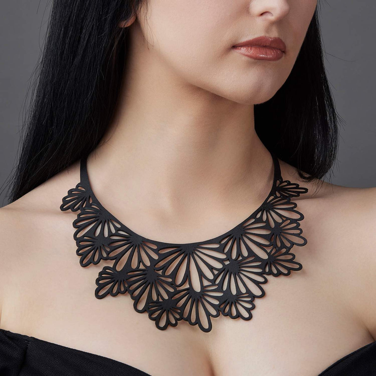 Marigold black recycled rubber statement necklace