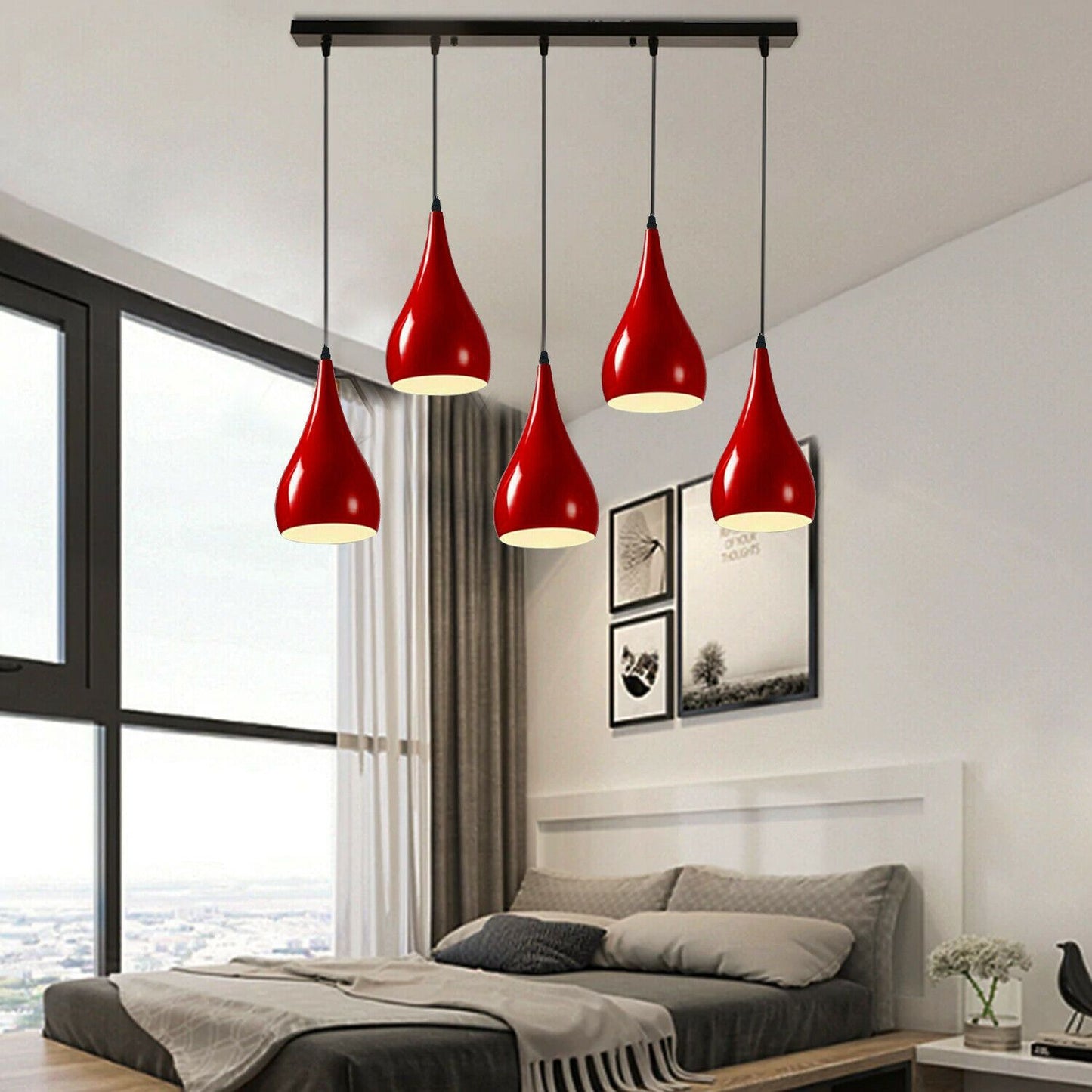 Red 5 Outlet Ceiling Light Fixtures Black Hanging Pendant