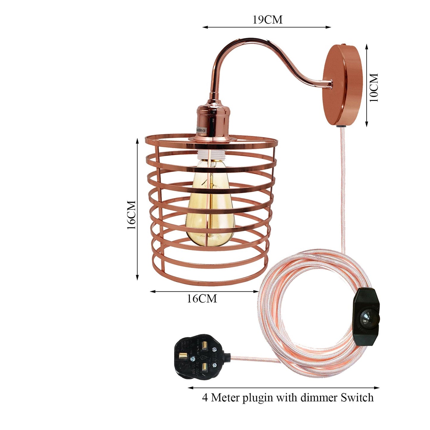 Retro Industrial Wall Sconce Light Plug in Wall Lamp Rose Gold