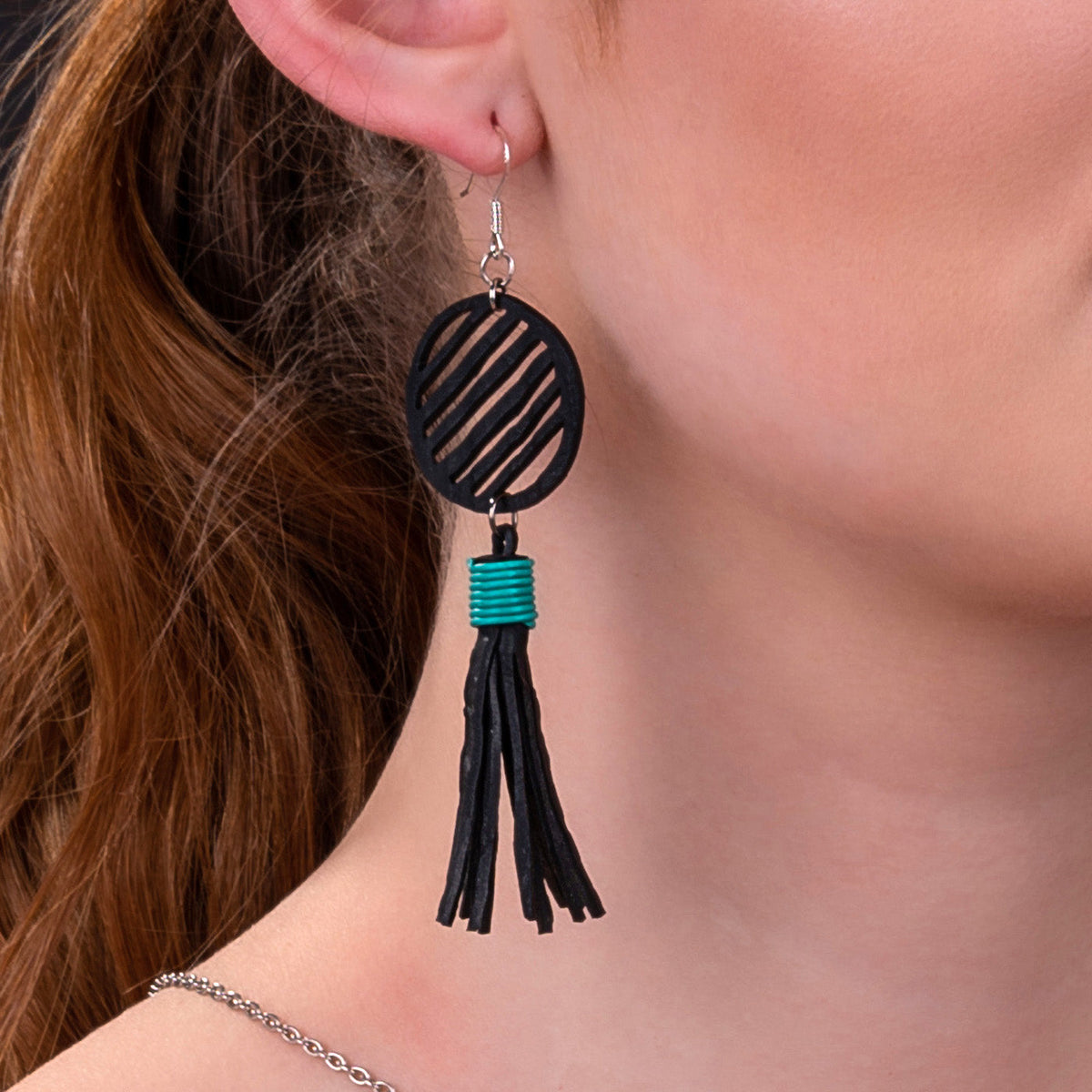 Lunar Recycled Rubber Tassel Earrings
