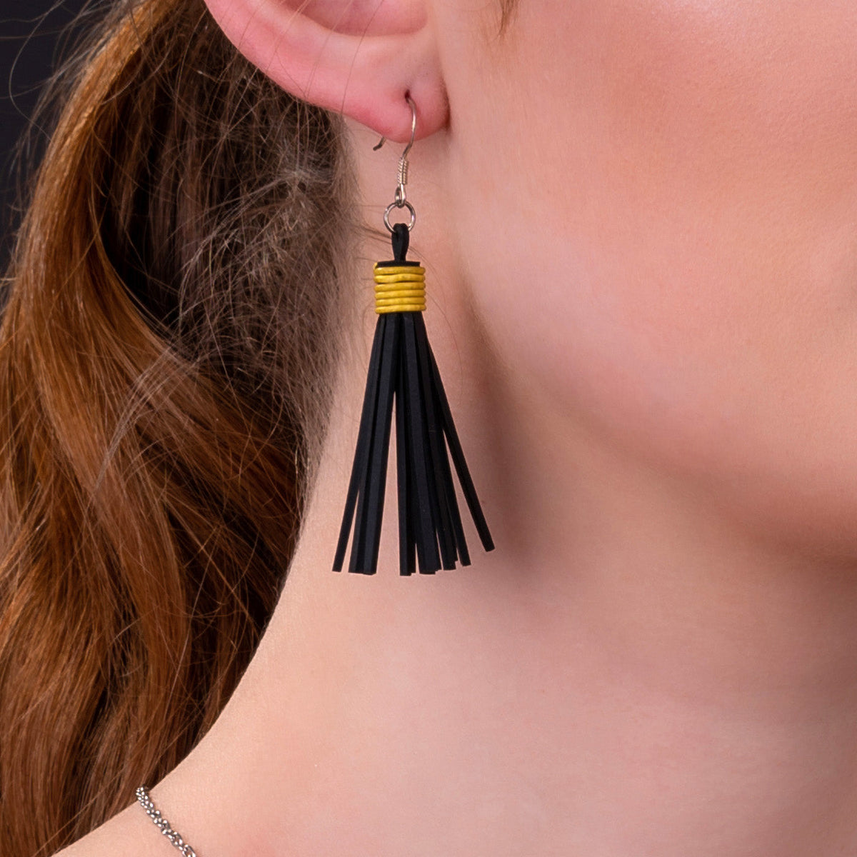 Asante Recycled Rubber Tassel Earrings product view