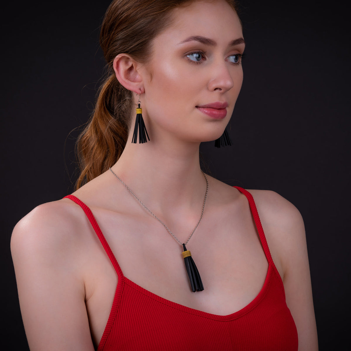 Asante Recycled Rubber Tassel Earrings product view