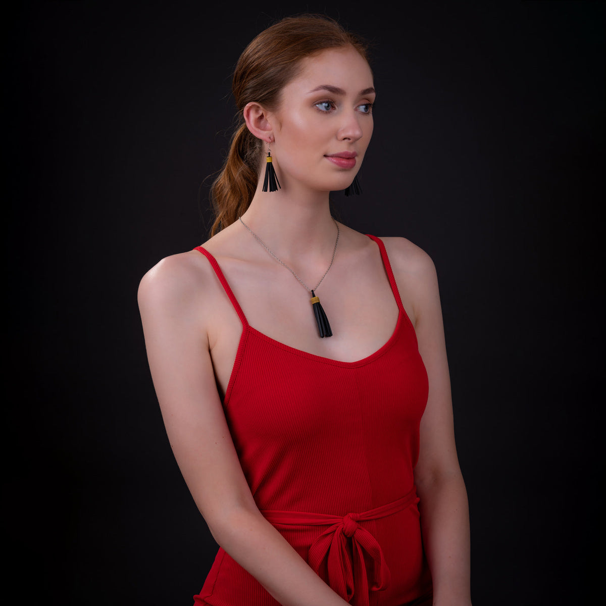 Asante Recycled Rubber Tassel Necklace product view