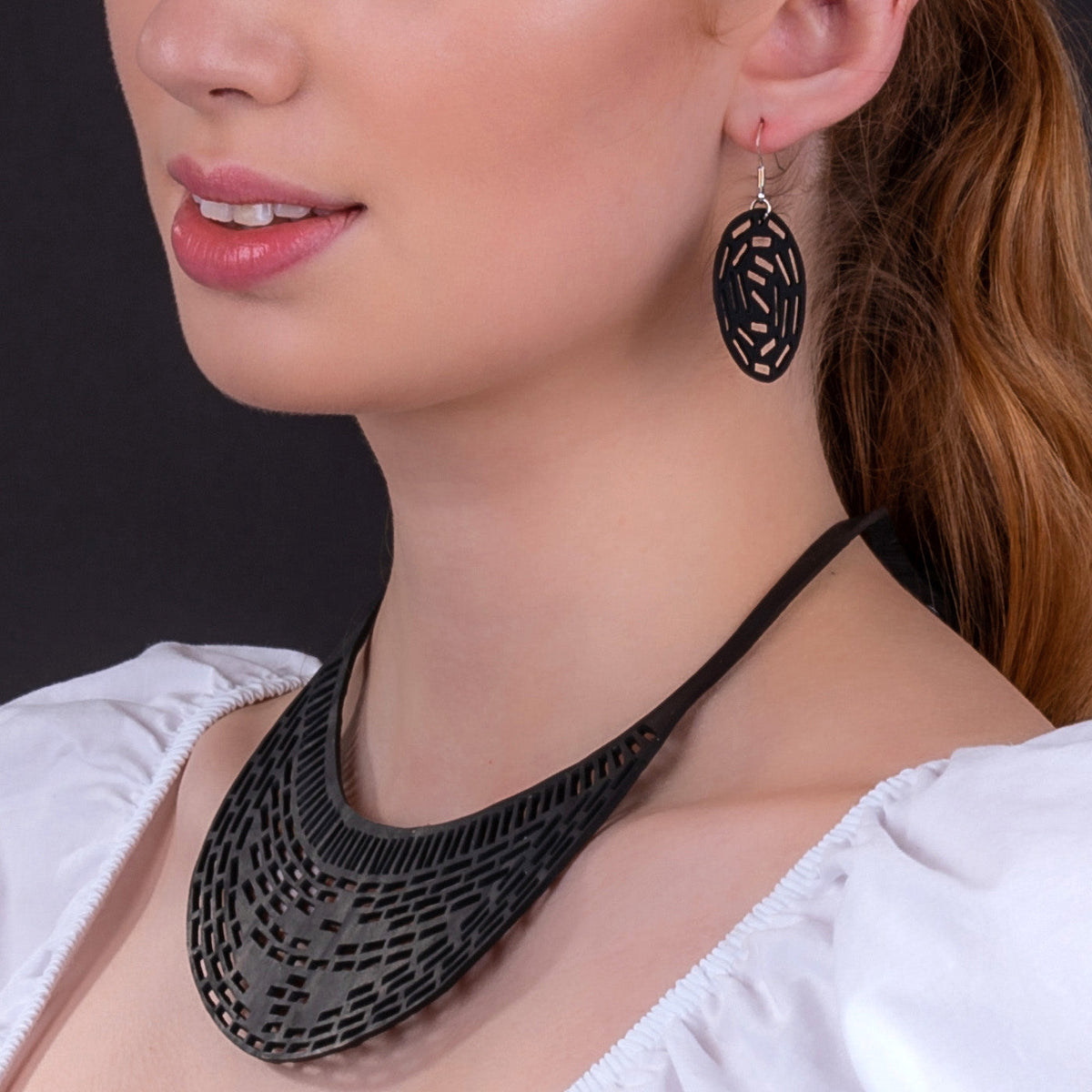 Cipher Circular Recycled Rubber Earrings product view