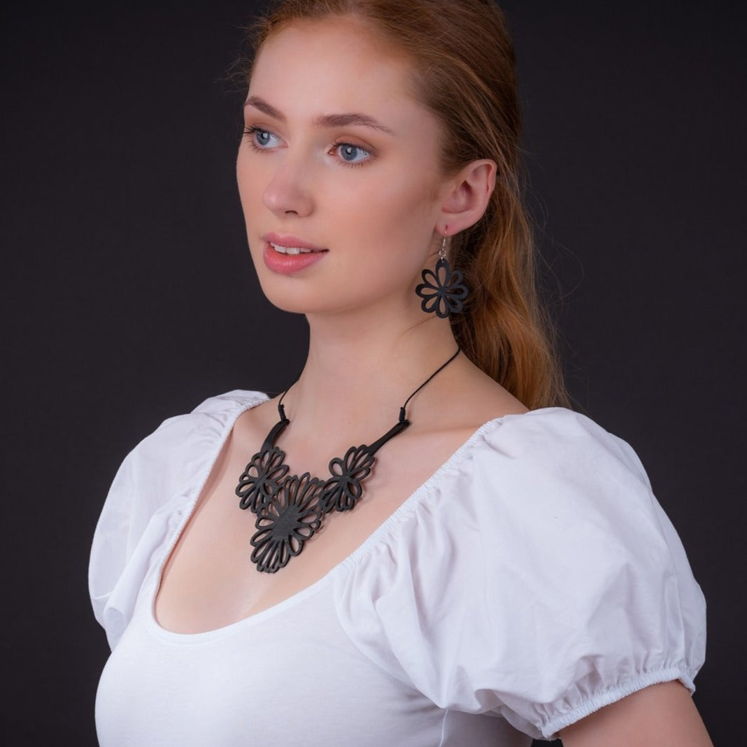 Dahlia Recycled Rubber Flower Earrings product view