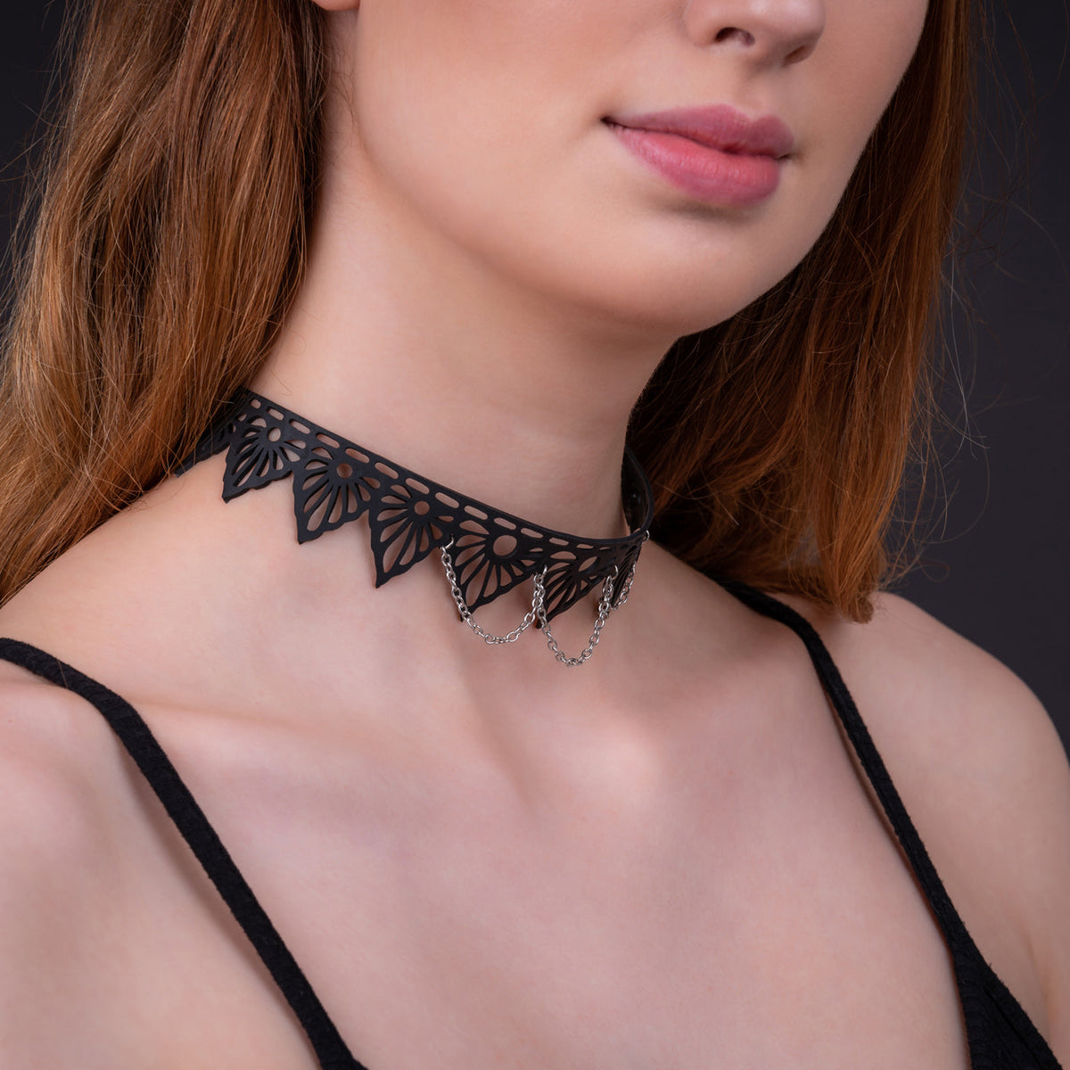 Florence recycled rubber choker worn on model