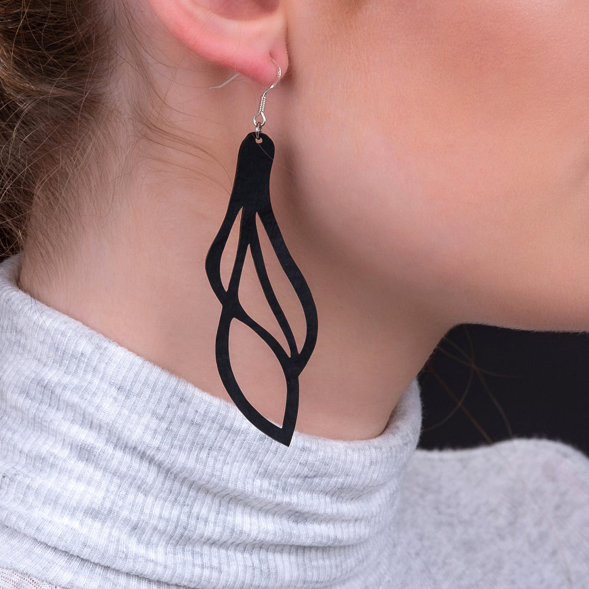 Vine Recycled Rubber Leaf Earrings